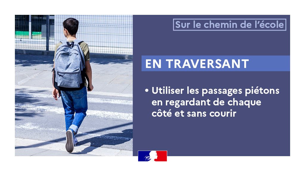 Interieur_Gouv's tweet photo. ✏️🎒 #MardiConseil Votre enfant se rend à l'école tout seul et à pied ?

🤓 N'hésitez pas à lui enseigner les bons #réflexes lorsqu'il traverse la #route :

✅ Ne pas courir
✅ Utiliser les passages piétons
✅ Regarder de chaque côté

👇 https://t.co/wMQHx0DyGp