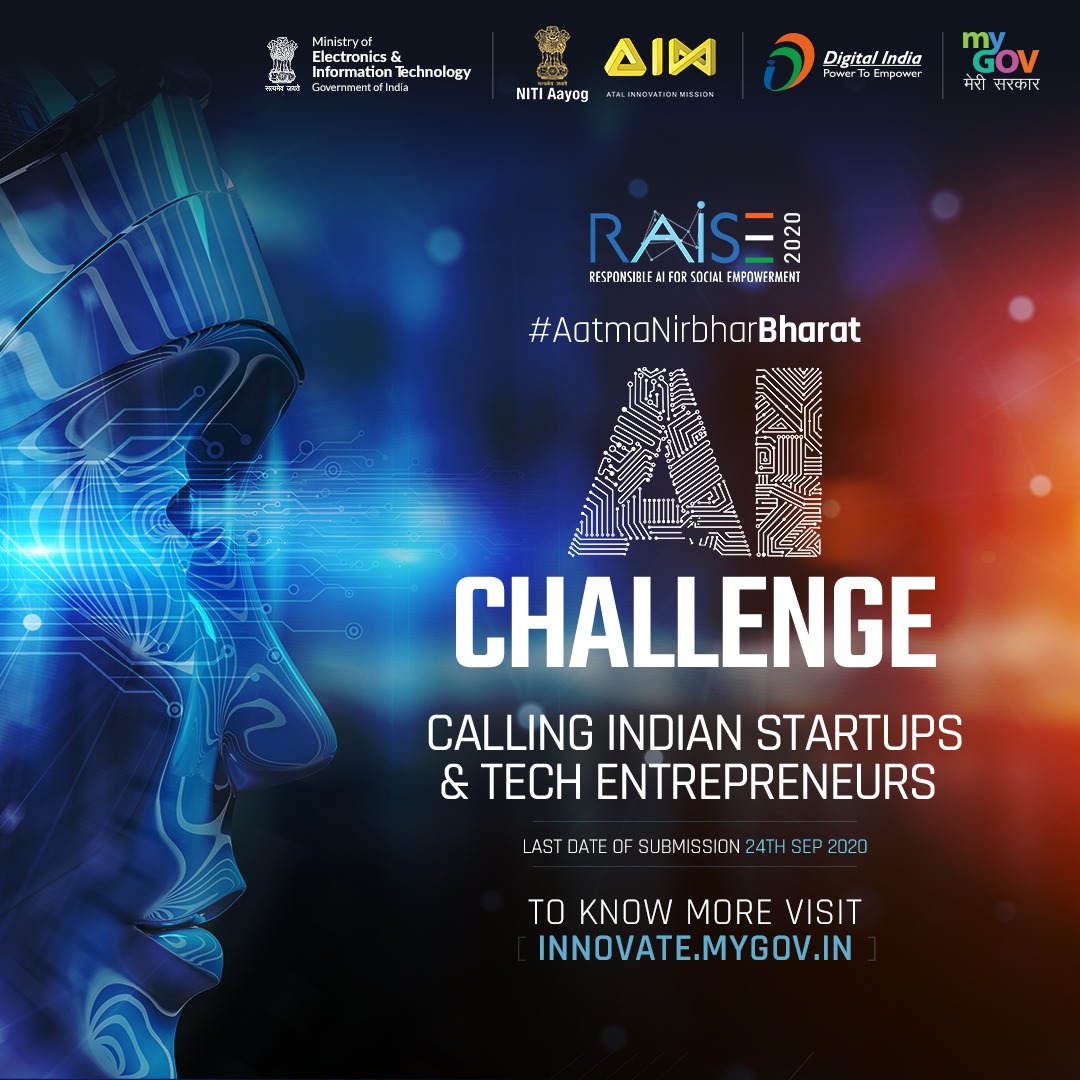 Are you an AI enthusiast? Does your innovative AI solution have the power to solve societal challenges? Then we have the perfect opportunity for you! Participate in 'Artificial Intelligence Challenge' &amp; stand a chance to win a cash reward of ₹20 lakhs! innovate.mygov.in/ai-challenge/