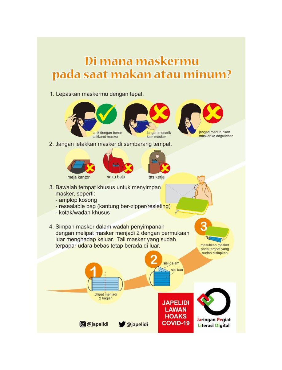 caksolstudio's tweet photo. MELETAKKAN MASKER SAAT MAKAN/MINUM
Maksimalkan perlindungan terhadap Covid-19. Letakkan masker pada tempat yang tepat. Jangan ceroboh meletakkan masker di sembarang tempat. 

#japelidi #edukasijapelidi #japelidilawanhoakscovid19 #baktipadanegeri #caksolstudio #caksolstudiojogja https://t.co/KKGQ9Dbo23