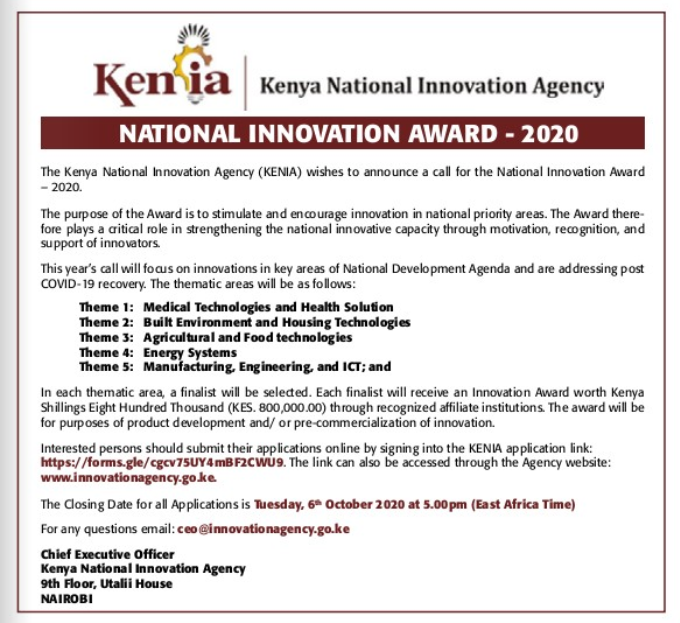 Simon_Ingari's tweet photo. Apply – KENIA Award 2020 - https://t.co/K08ZgvMmiU
#IkoKaziKe  #PataKaziKe #Gethired #JobSeekers #Jobs #Internsh... https://t.co/LvIt39HIdF