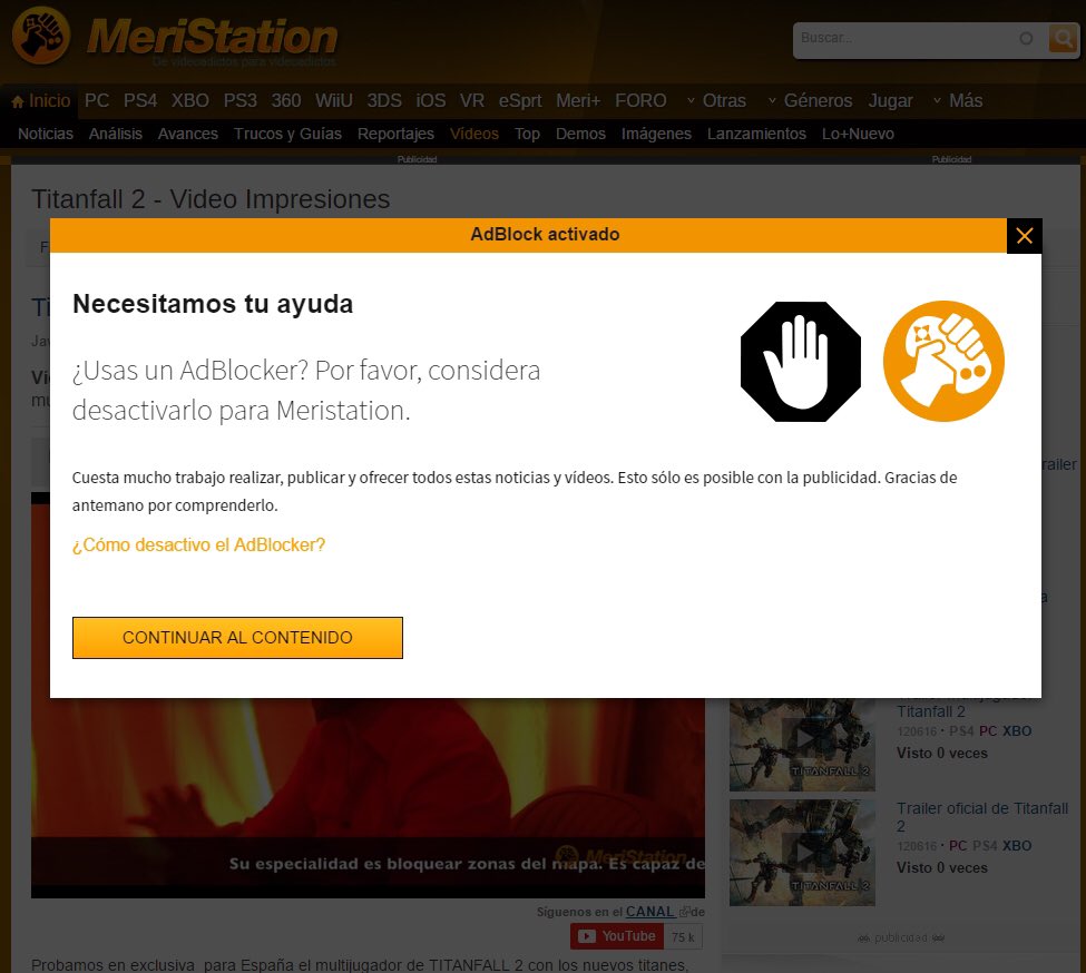 G4G_Revenant's tweet photo. Os cuento como navegar en Meristation sin ver publicidad de manera legal. Adblock. https://t.co/LA2E9YdIm3