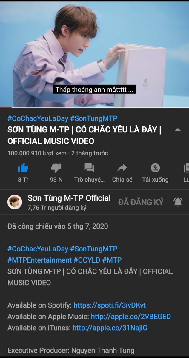 100,000,000 lượt xem trên YouTube 

#SonTungMTP
#CoChacYeuLaDay