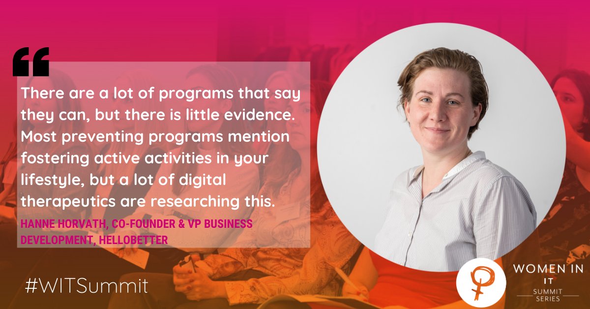 womeninitawards's tweet photo. During the live Q&A at the #WIFSummit we received a fascinating question addressed to Hanne Horvath at @HelloBetter_de "Can tech programs be used to help prevent mental health?" #Digital #Therapeutics #Tech https://t.co/hP7vW8B1Fk