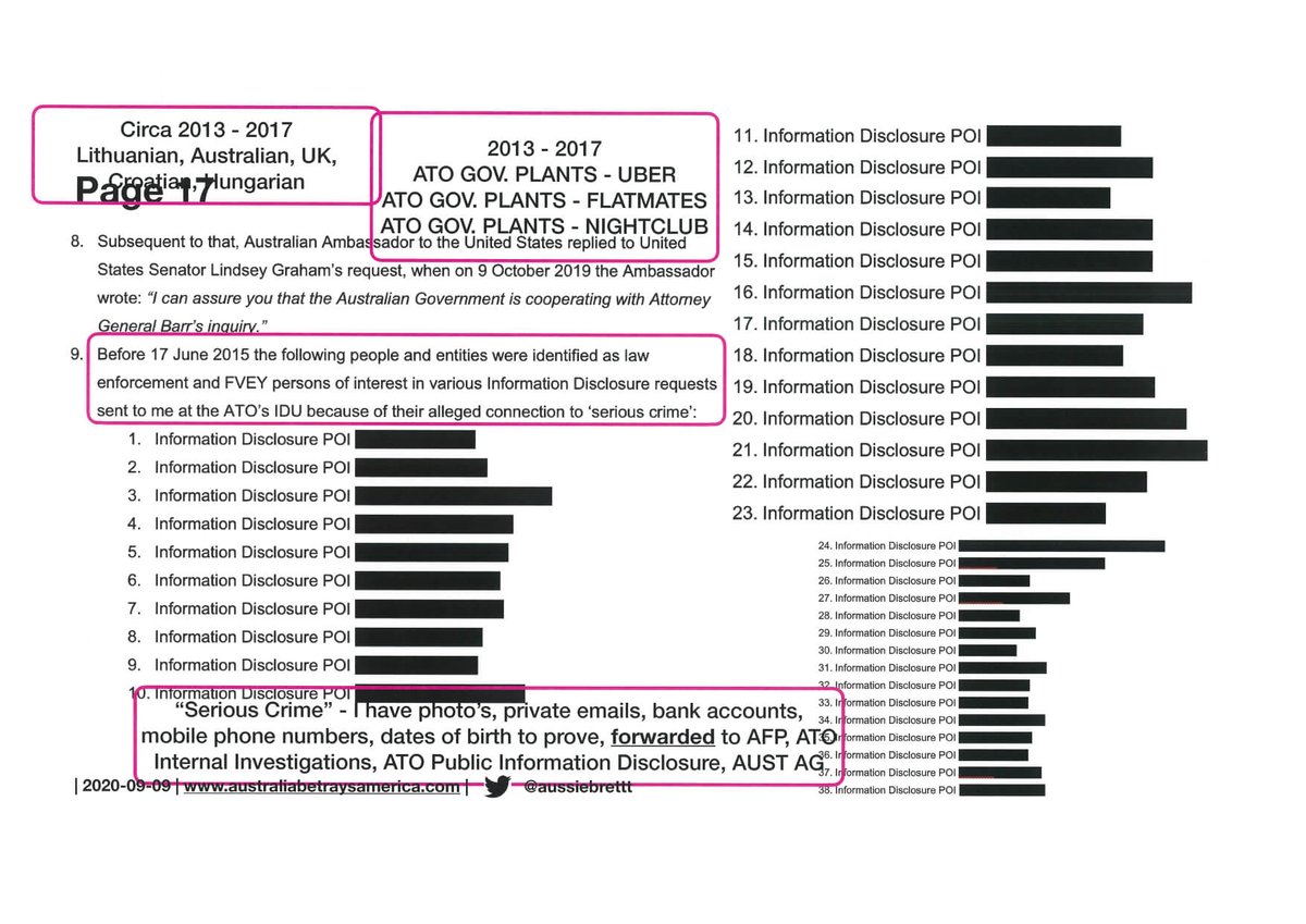 8) Brett is subject to an NDA (Non-disclosure Agreement) at the ATO.As such he can not be publicly specific about details/names.He has however supplied them in private emails, bank accounts, photos, phone numbers etc etc to  #Barr/ #Durham under oath.