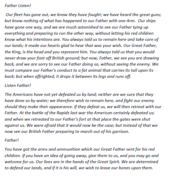 Battle of Fallen Timbers (20 August 1794)  https://en.wikipedia.org/wiki/Battle_of_Fallen_Timbers The full translation of Tecumseh’s speech is attached30/x