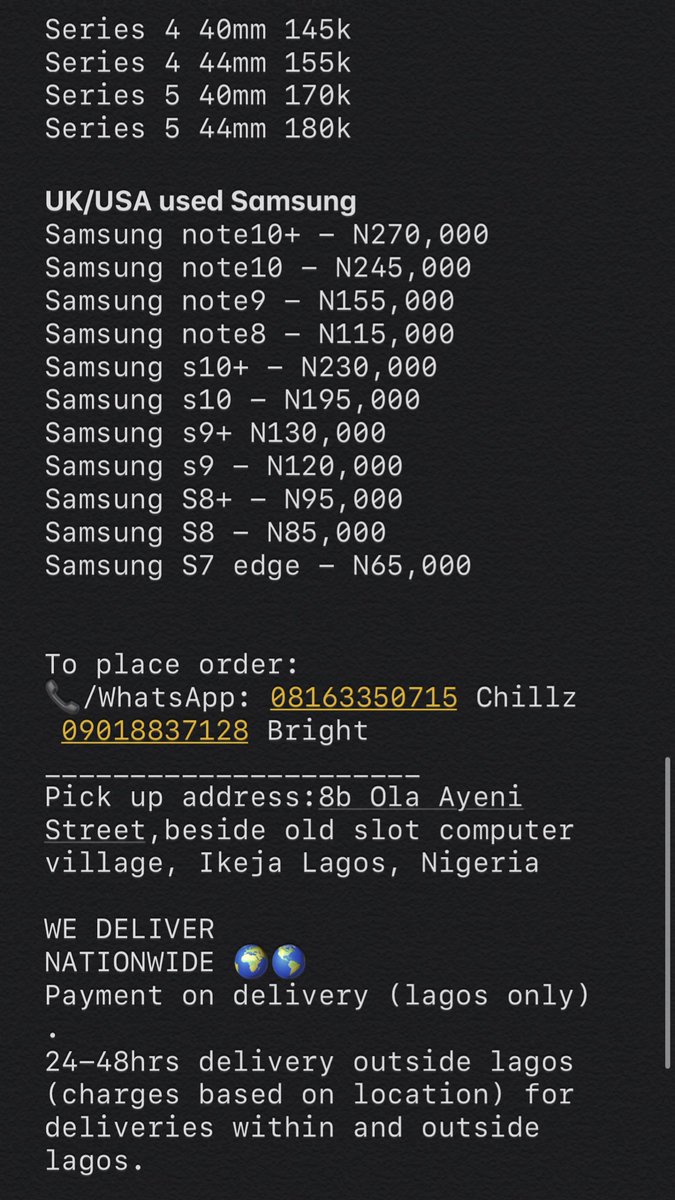 iSwag Gadget Store | Buy Now Pay Later (@iswag_ng) on Twitter photo Thanks for coming to the Profile of <a href="/iswag_ng/">iSwag Gadget Store | Buy Now Pay Later</a>.
We’re Dedicated to provide you with Reliable and Affordable Gadgets
Checkout thread below for customer Feedback, Great Deals & Discounted Prices💯
WhatsApp/call:- 08163350715
wa.link/v21hgu
PRICE LIST(Sept/Oct)
Please RT🙏🏻 Thanks for coming to the Profile of <a href="/iswag_ng/">iSwag Gadget Store | Buy Now Pay Later</a>.
We’re Dedicated to provide you with Reliable and Affordable Gadgets
Checkout thread below for customer Feedback, Great Deals & Discounted Prices💯
WhatsApp/call:- 08163350715
wa.link/v21hgu
PRICE LIST(Sept/Oct)
Please RT🙏🏻