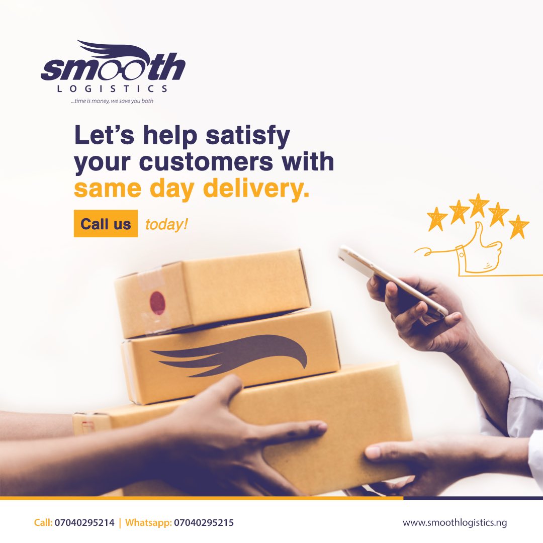 SmoothLogistics's tweet photo. Let us help satisfy your customers with same day delivery.

Call 07040295214 to book a delivery.

#TuesdayThoughts #deliveryservice #smoothlogistics https://t.co/kBDKmT5nYA