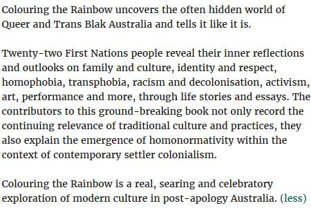 Colouring The Rainbow: Blak Queer and Trans Perspectives - Life Stories and Essays By First Nations People of Australia