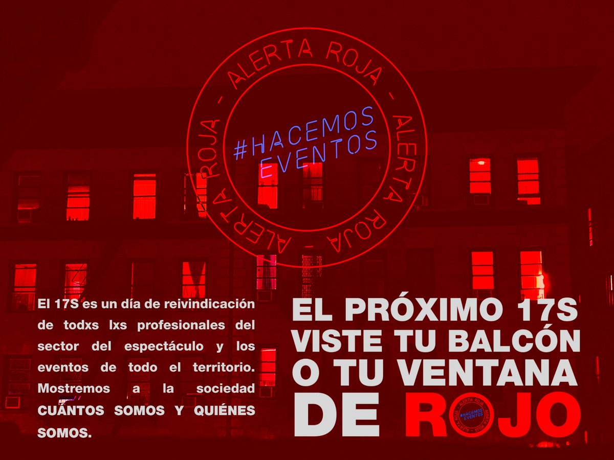 🚨📢El 17S viste tu balcón o ventana de ROJO. Súmate así a la reivindicación. ¡Comparte! ¡Difunde! 📢🚨

#Apoyo17S #wemakeevents #RedAlert #AlertaRoja #hacemoseventos