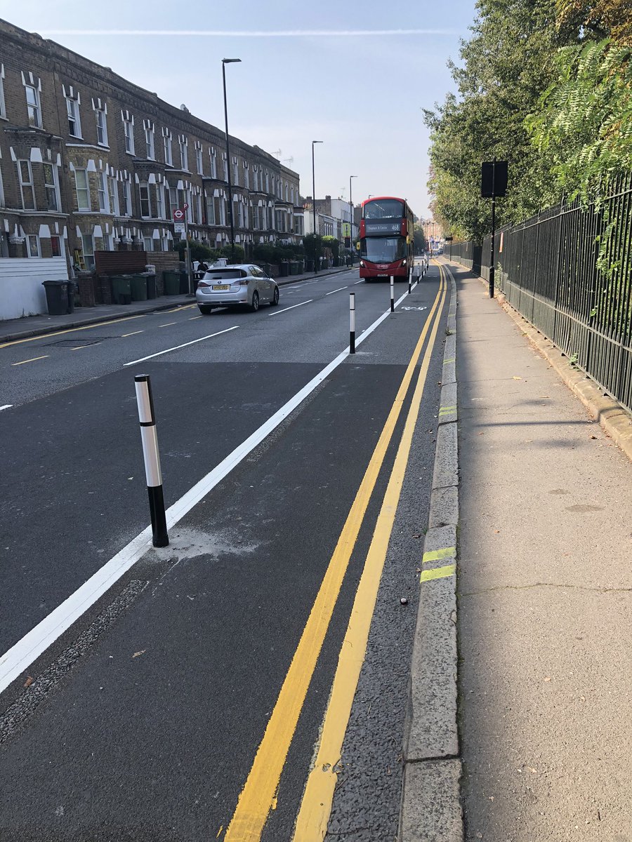 New lightly protected cycle lanes on Norwood Road on the south side of Brockwell Park - definitely an improvement on what was quite a horrible road to cycle on – bei  Brockwell Park
