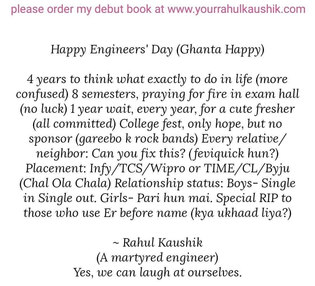 KaushikFp's tweet photo. The day of legends. Tag an engineer😎
#2ndtweet #happyengineersday #englishwriting #englishquotes https://t.co/MbUTKFN76H