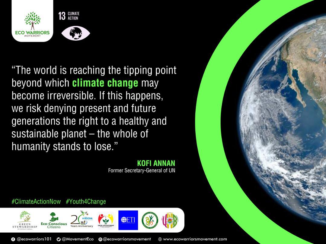 CLIMATE CHANGE CAMPAIGN DAY 2
The impacts of climate change are gradual.  It may not be glaring but its real. Unpredictable rainfall patterns affecting farming in Ghana is a typical example. We have to act now to protect posterity.

#ClimateActionNow
#Youth4Action