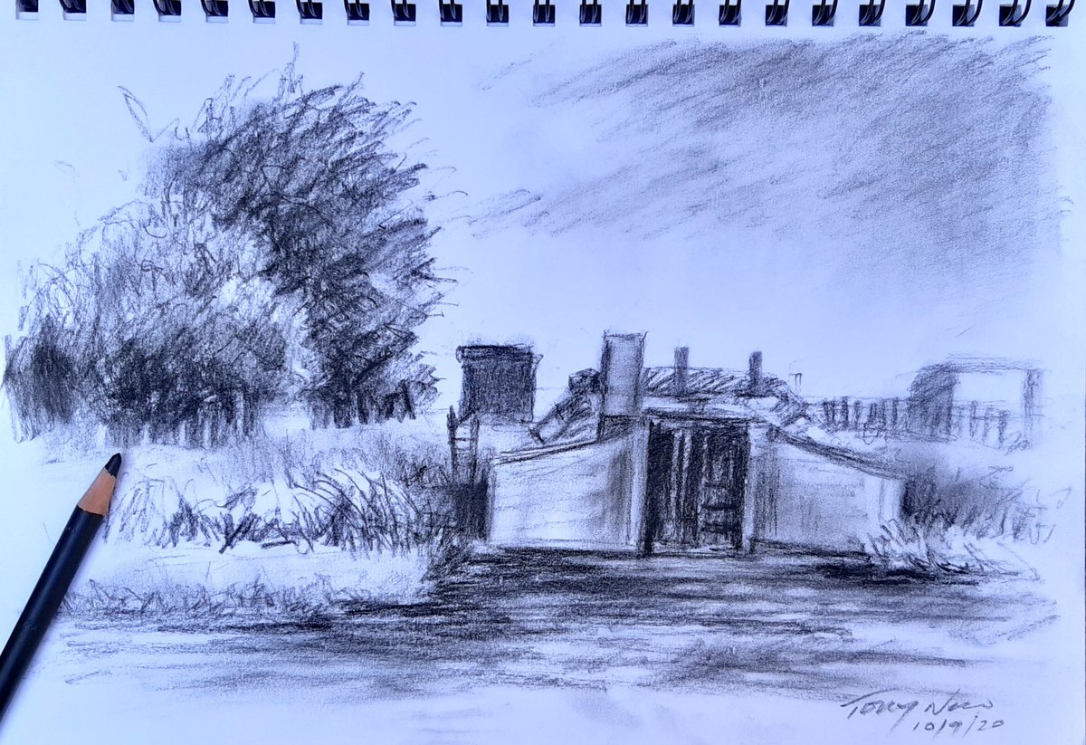 ArtofTonyNero's tweet photo. A couple from last week's quick sketch in the nettles, while filming #walkwithtony over by Stanground Lock. #Charcoal #Pencildrawing #landscspes https://t.co/1cVdP7qkjv