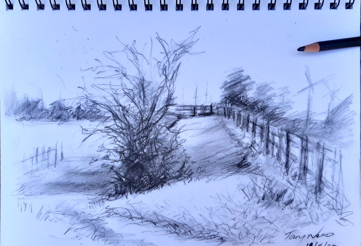 ArtofTonyNero's tweet photo. A couple from last week's quick sketch in the nettles, while filming #walkwithtony over by Stanground Lock. #Charcoal #Pencildrawing #landscspes https://t.co/1cVdP7qkjv