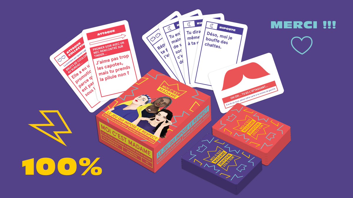 MERCI !!!!
On a atteint 100% de notre objectif de 500 jeux 😍 😍 
Nouvel objectif : 200% !! Si on les atteint, on rajoute une surprise dans les boîtes...
Si vous n'avez pas encore commandé votre jeu >>> ulule.com/moicestmadame