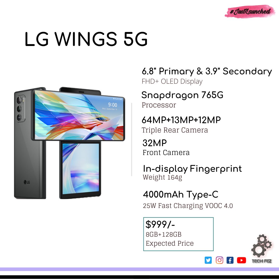 tech_fez's tweet photo. LG Wing 5G, the first smartphone with rotating screen is launched....
.
.
.
@LGIndia 
.
.
.
#lgwings #lg #lgindia #techfez #technology #techupdates #technews #rotatingscreen #dualscreen #awesomecamera https://t.co/JhXYc6lByC