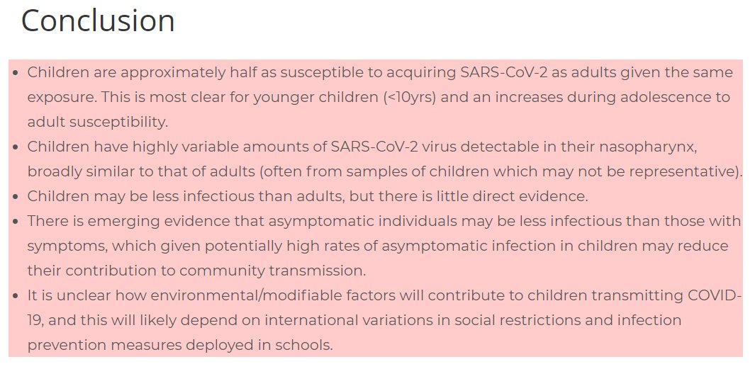 Conclusions-Children about half as susceptible-Have roughly same amount of virus-May be less infectious, ?due to less symptoms-Lots to learn once schools openENDCheck out the podcast too https://open.spotify.com/show/46C01zzm2H7IvUjdqG0Ald https://dontforgetthebubbles.com/podcast/covid-19-transmission-in-children/ https://dontforgetthebubbles.com/the-missing-link-children-and-transmission-of-sars-cov-2/13/13