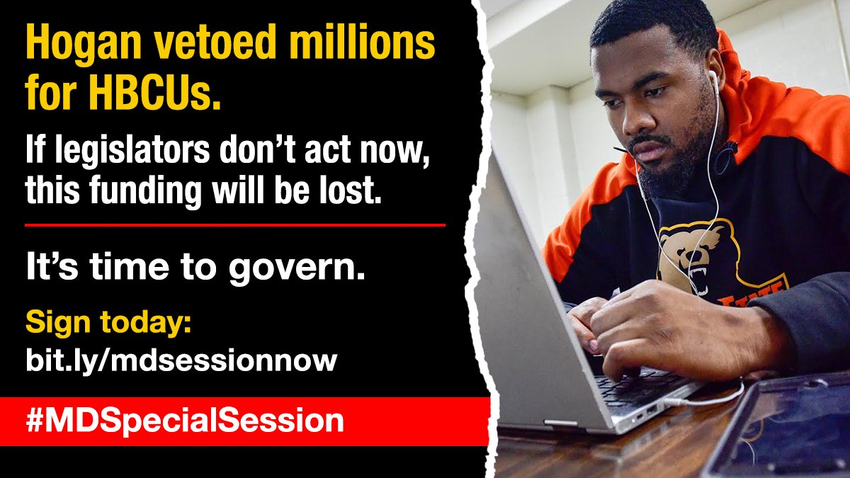 mceanea's tweet photo. A judge awarded our #HBCU students $577 million dollars to make up for decades of segregated and unequal higher ed in Maryland. But Hogan blocked this fund. Tell our leaders that we need a #MDSpecialSession to fund our #HBCU students! Sign today: https://t.co/s3WzPlkefD https://t.co/E454xDx0V2