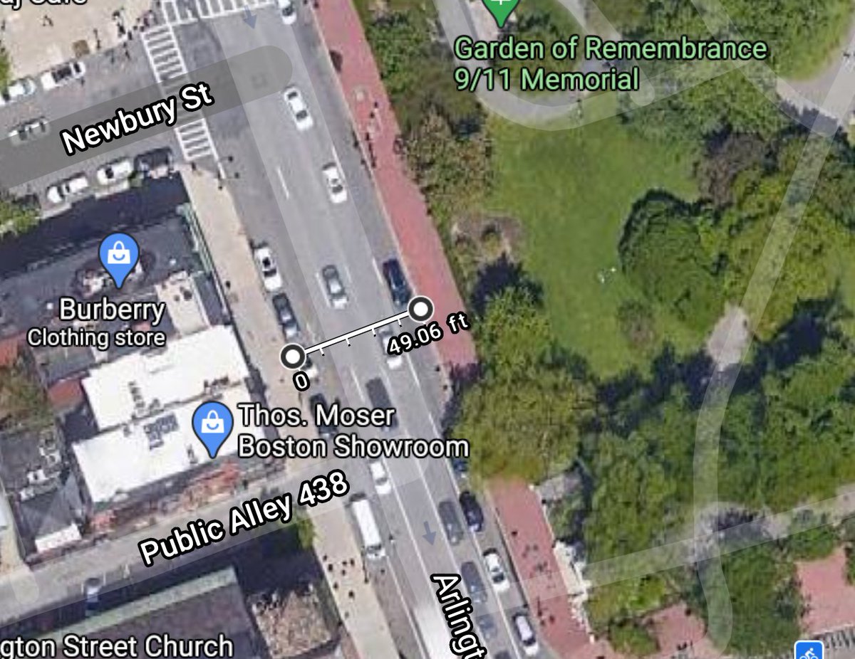 cdempc's tweet photo. Before the installation of a cycling lane on Arlington Street for Mayor @marty_walsh's #HealthyBos, the amount of space dedicated to cars between the Public Gardens(!) and Newbury Street(!) was the same as that provided on the EB Mass Pike! #bospoli #mapoli https://t.co/LFdxAdO2cZ