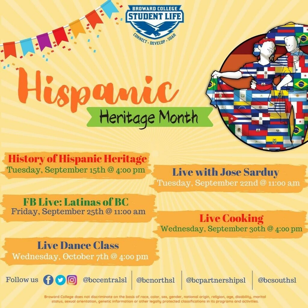 BCNorthSL's tweet photo. Hey Seahawks! Make sure to join us for our Hispanic Heritage Month events between September 15th through October 15th! Celebrate with us all month long. ¡Te Esperamos! #HispanicHeritageMonth https://t.co/6UJSihcrJk https://t.co/8IkAwJrzX2