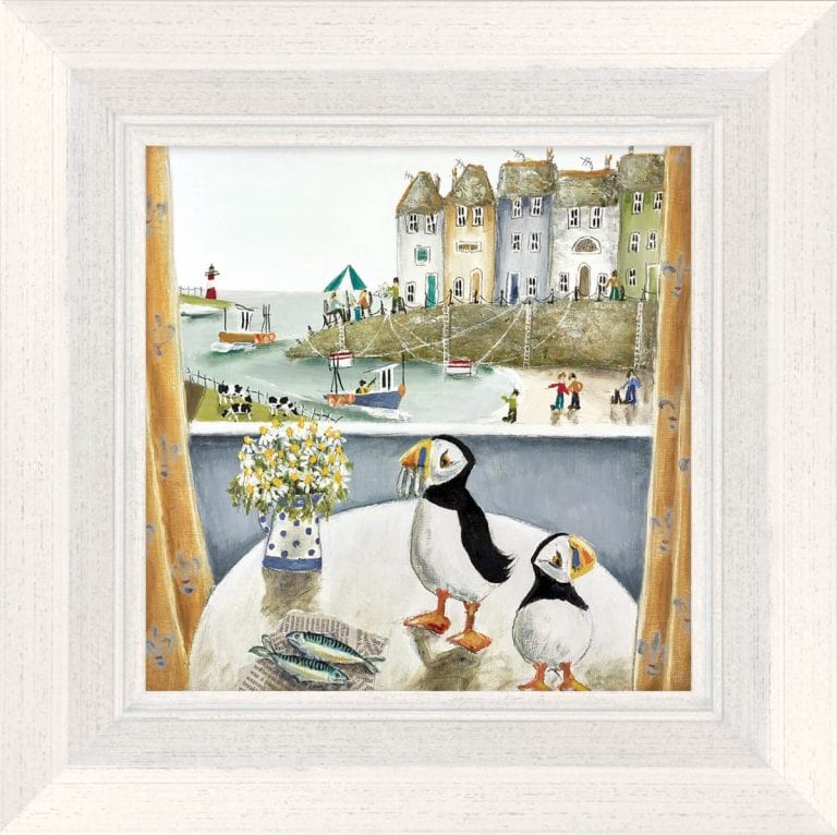 Brand New out today, Home by the Sea Summer 2020 release by Rebecca Lardner. Breakfast Table and Two of a Kind - framed they are 22" x 22" RRP just £375. Interior view with her classic coastal view behind. Order yours today mpgallery.co.uk/artist/rebecca…
#coastal #SeaSide #puffin #cats