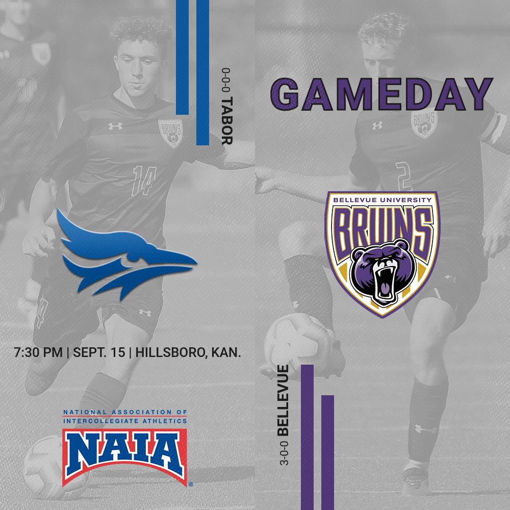 BUBruins's tweet photo. ⚽️ GAMEDAY ⚽️

@Bellevue_Soccer (3-0-0)
🆚
@TCMenSoccer1 (0-0-0)

🕢 - 7:30 PM
📍 - Hillsboro, Kan.
🏟️ - Joel H. Wiens Field
📊 - https://t.co/i17IHdNL0L
📺 - https://t.co/T4Th6C93jZ

#NAIAMSOC #Gameday #BUBruins #BPB20 #BUvTABOR https://t.co/my2nVT6iHJ