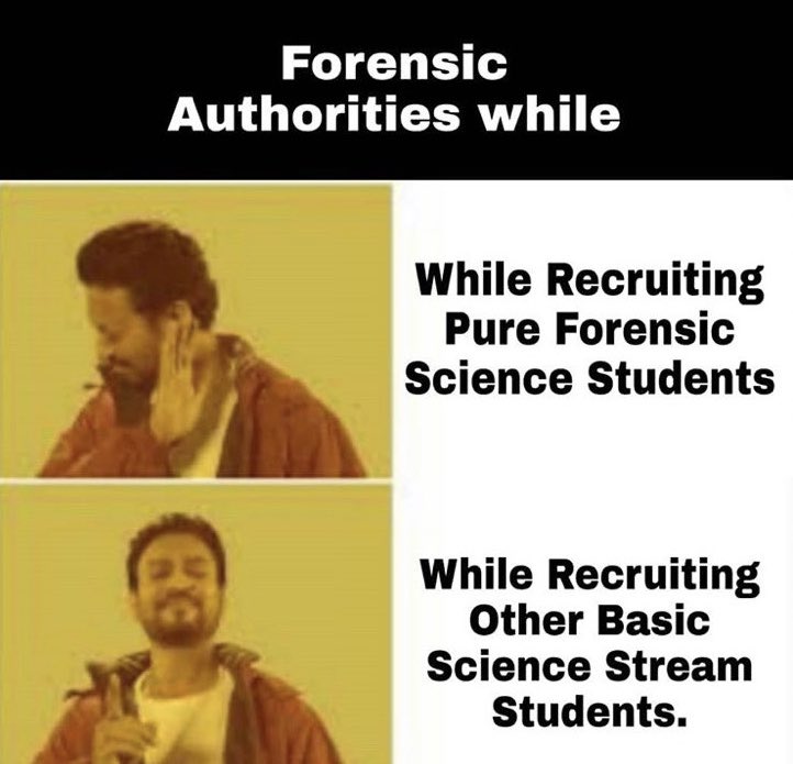 eerhsanahD_14's tweet photo. Can we wake up ??
Every profession has its own domain for recruitment, except Forensic science. Why ? @PMOIndia @CMOMaharashtra https://t.co/OHsHMakUAi