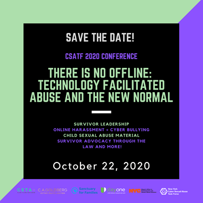 nycendgbv's tweet photo. Join NY's Cyber Sexual Abuse Task Force for a FREE e-conference on 10/22! Topics include: impacts of tech-facilitated abuse on & offline, identifying pathways to safety & justice for survivors through the law & other resources, and more. https://t.co/oiIL8ZsghX #DVAM2020 https://t.co/Epk16Q5TyX