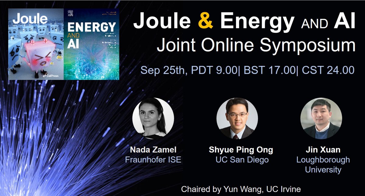 ENERGYandAI's tweet photo. Our second Online Symposium will be co-hosted with 
@Joule_CP! Three recent authors of @Joule_CP &amp; 
@ENERGYandAI will present the latest developments and breakthroughs at the interface between #energy and #AI. Free Registration: https://t.co/2ooXxh6OvD https://t.co/QZXMXEcy5M