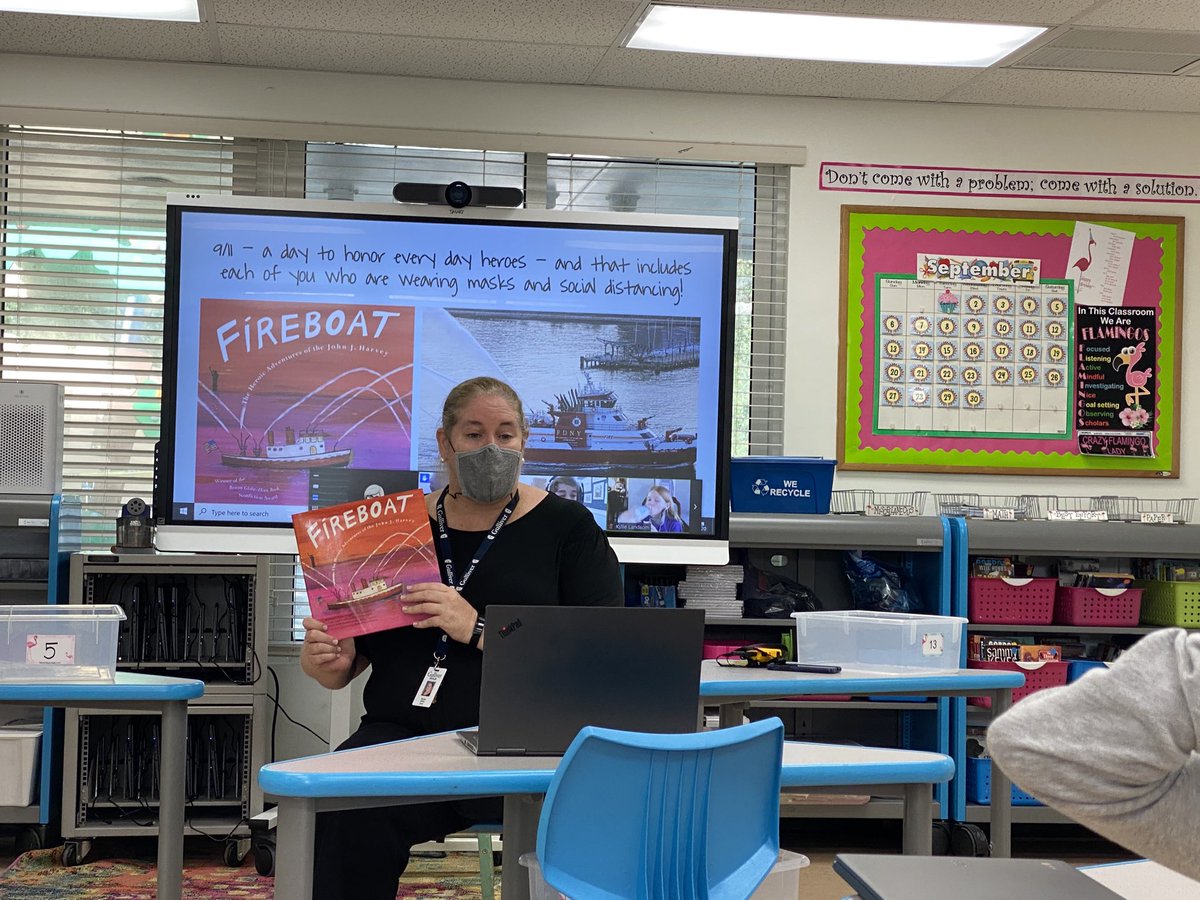 gr8ful2teach's tweet photo. ⁦@GulliverPrep_⁩ Ms. Griffin read to A14, Fireboat, and shared her gratefulness to her NYC community who came together during and after 9/11.  A14 are heroes by wearing their masks and social distancing!#NeverForget #everydayheroes #Fab4th https://t.co/l26jef4Zqm