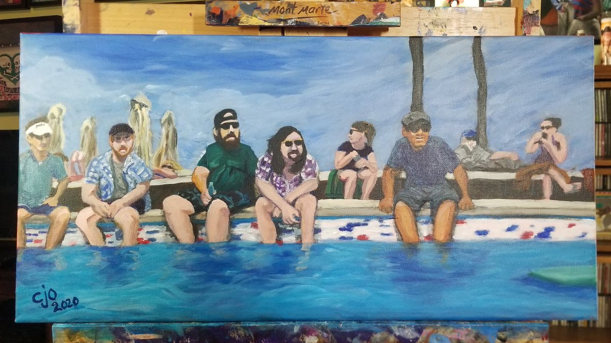 prettycoolart's tweet photo. Today i SOLD & shipped this #acrylicpainting i made back in this March: "The Sad Bastards, Poolside Downtime" 12x24, on it's way to new home in Dallas! @_BrandonAdams @Chelsea_Leigh33 #prettycoolart #prettycoolartbycjo #austinartist #artsaveslives @prettycoolart #shopforart https://t.co/7xDIhmQgsN