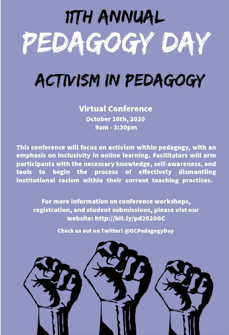gcpedagogyday's tweet photo. This year's Pedagogy Day will be on October 16th! Our theme is Activism in Pedagogy. Check out our website for more information and to register. 

'Liberation is a praxis: the action and reflection of men and women upon their world in order to transform it.' - Paulo Freire https://t.co/7VP8cnfudL