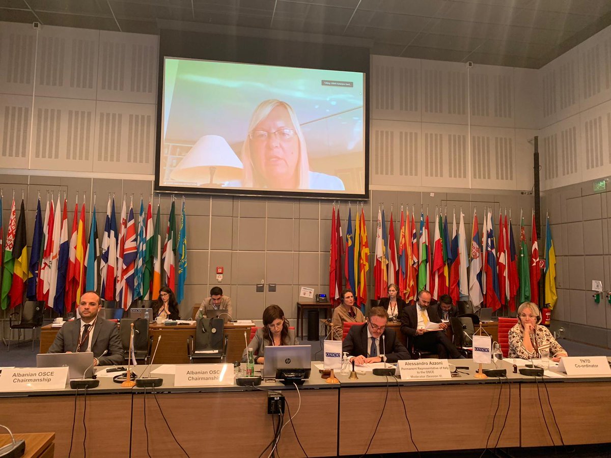 ItalyatOSCE's tweet photo. Proud to have moderated #SessionV "Promoting Effective Approaches to Prosecution, Rehabilitation and Reintegration" of the 2020 #OSCECTC which focused on how to strengthen effective partnerships to prevent and counter terrorism and VERLT @ItalyMFA @AlleAzzoni  @AlMissionVienna https://t.co/AxqluuukFm