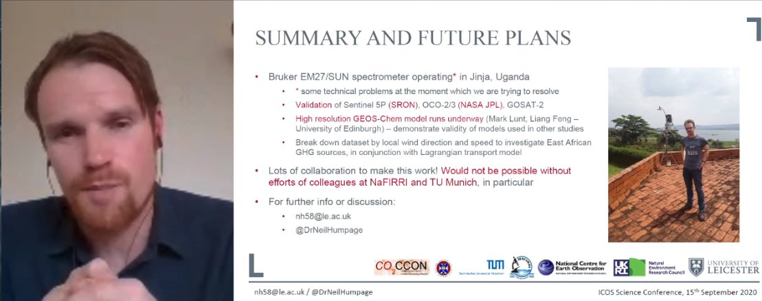 ICOS_RI's tweet photo. Last one today, @DrNeilHumpage of @uniofleicester presenting the way in situ measurements in #Uganda, #Africa are being used to validate satellite measurements, e.g. @sentinel5P
#gosat2 #oco2
#ICOS2020SC https://t.co/TB6C28EouK