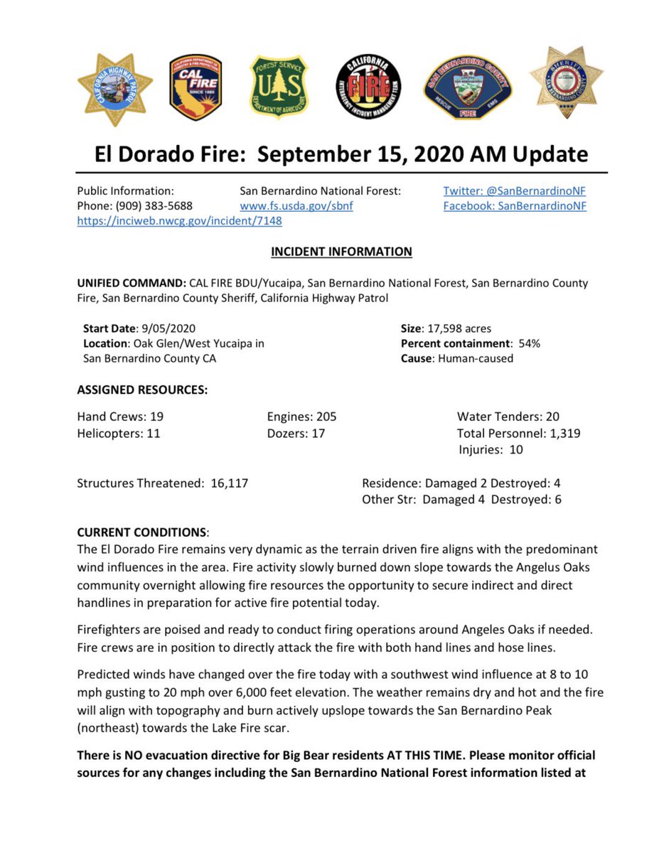 SanBernardinoNF's tweet photo. #ElDoradoFire Morning Update

The El Dorado Fire remains very dynamic as the terrain driven fire aligns with the predominant wind influences in the area. 

https://t.co/GQgLVT8nlq  
@CALFIREBDU @CHP_San_Berdoo @sbcountysheriff @SBCOUNTYFIRE https://t.co/nX8pUt8wWV