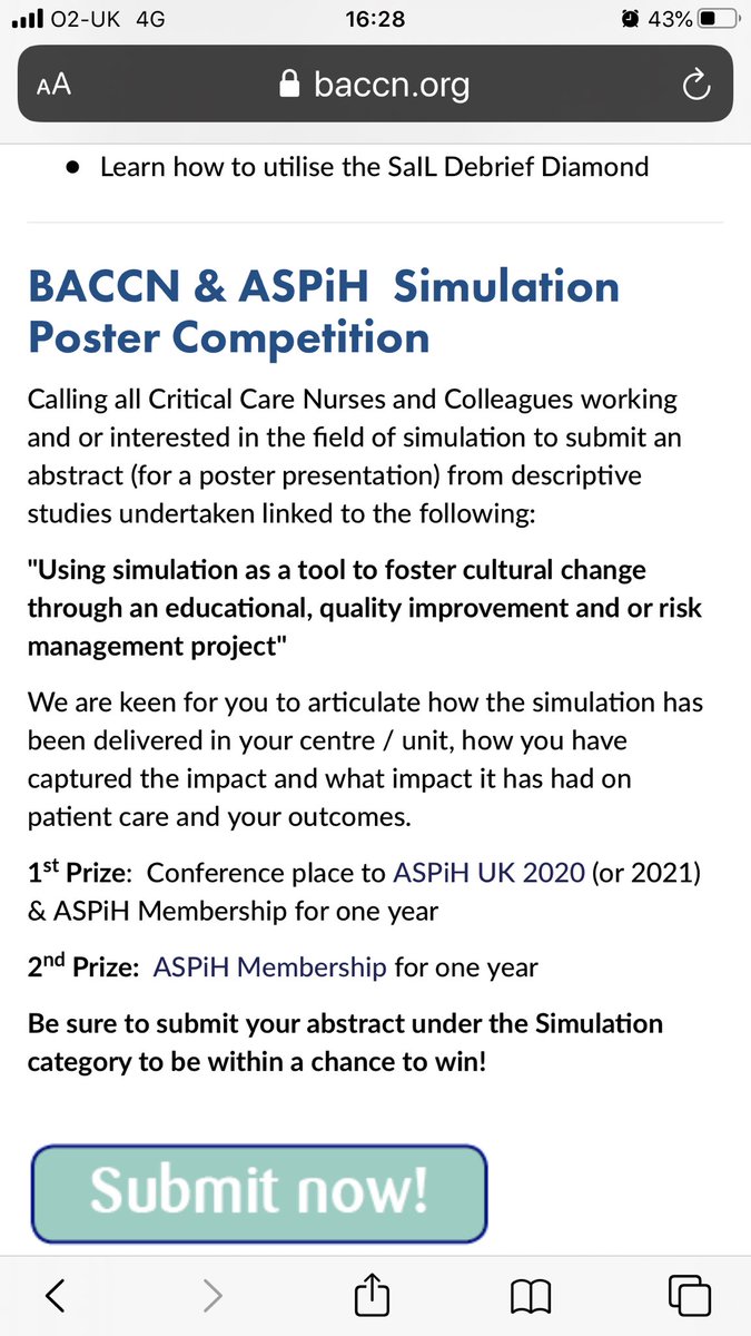 ASPiHUK's tweet photo. ￼congratulations to @BACCNUK  conference poster winners  
1st prize- Simulation Sold
Kimberly Kirkbright 
Forth Valley Royal Hospital, 
2nd Prize- Making a Difference to Critical Care Patient Safety Through Simulation 
Sheela Vinu Kurian
Kings College Hospital,  #BACCNConf2020 https://t.co/yRK6VphIX2