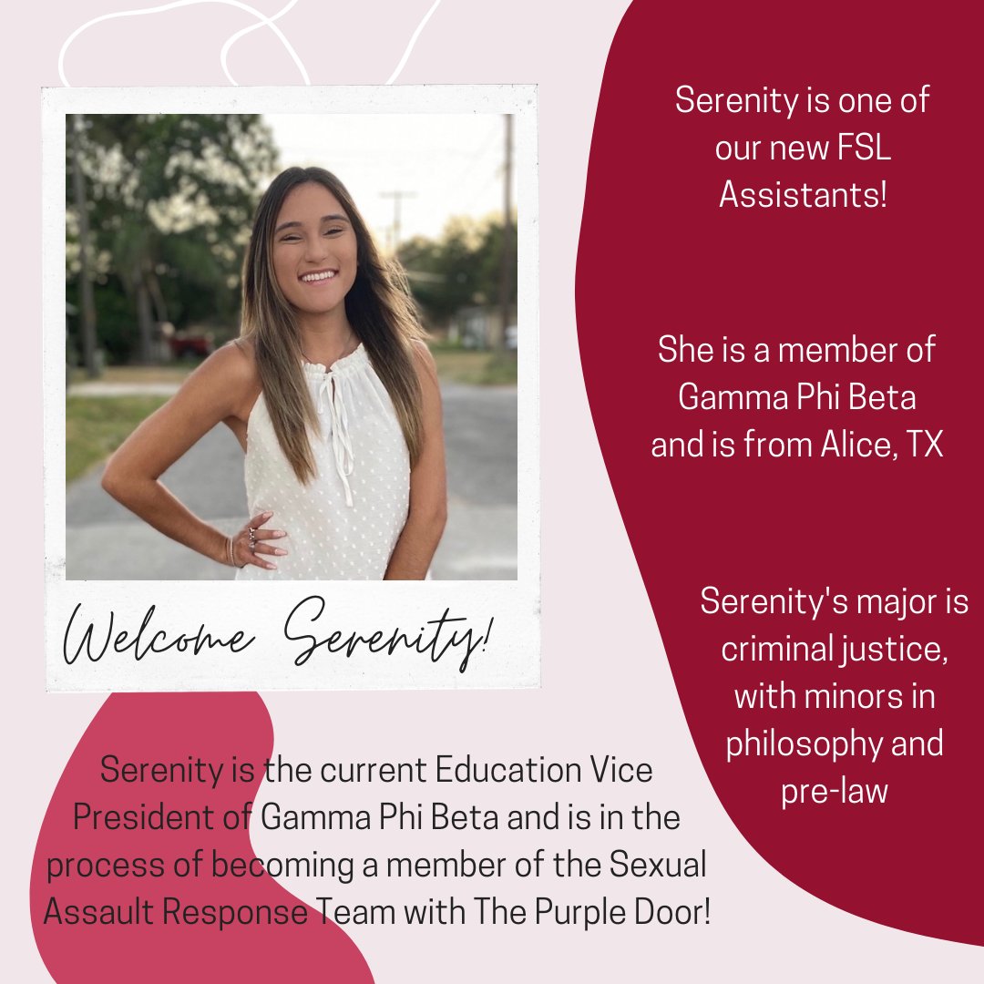 TAMUCCFSL's tweet photo. We’ve added two new FSL Assistants to our team! Welcome Serenity! Come back tomorrow to see our second addition! #tamuccgreeks #tamucc24 https://t.co/58SKKcjZ7t