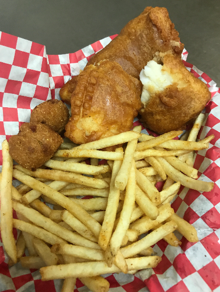 Stuffed_Cajun's tweet photo. This week's special:  Cajun Fish-n-Chips - $9.99
Abita Beer Battered Cod w/ fries &amp; hushpuppies https://t.co/dtuGUFccf2