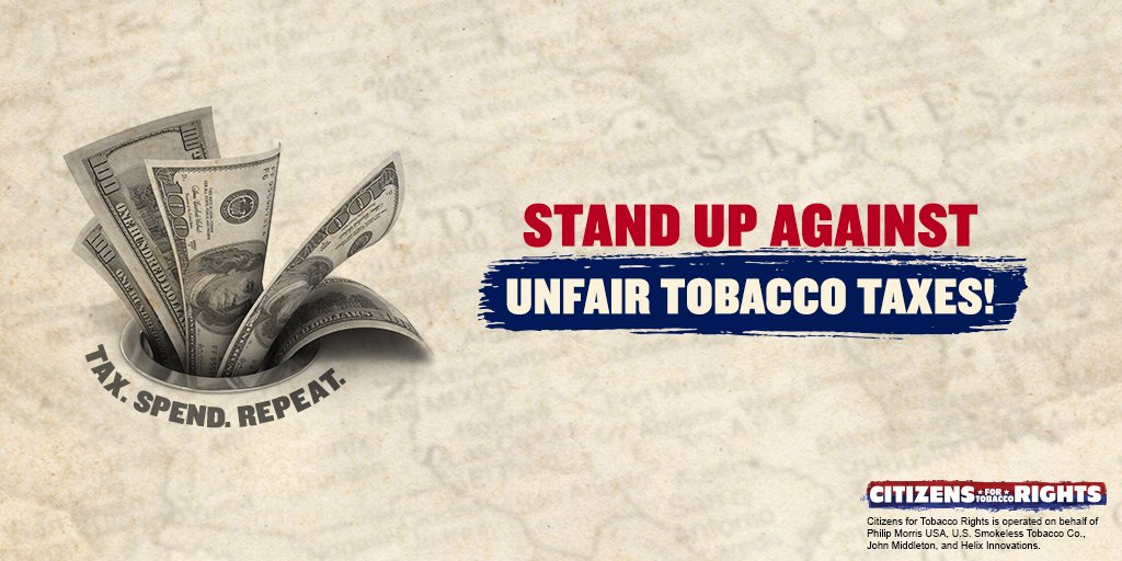 4TobaccoRights's tweet photo. Did you know that right now, some states are trying to raise taxes on tobacco products? It’s just not right to burden adult tobacco consumers with higher taxes—especially during tough economic times like these. https://t.co/aLp1LXoABy
