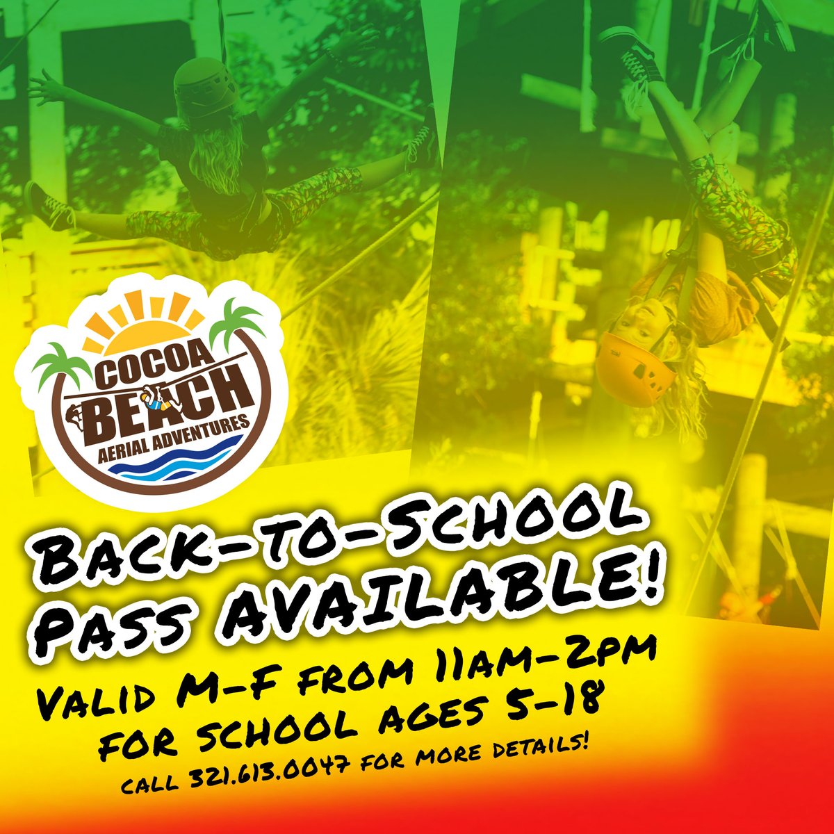 CocoaBeachAdven's tweet photo. #BestRecessEver Are you looking for a great outdoor home school weekday adventure? Check out our new Weekday Back-to-School Pass! Book by calling 321.613.0047! #ZipLineFlorida #GetOutSideFL #CapeCanaveral #CocoaBeach #CocoaBeachAerialAdventurePark #ZipClimbPlay #SpaceCoast https://t.co/zQv9NQ3OmK