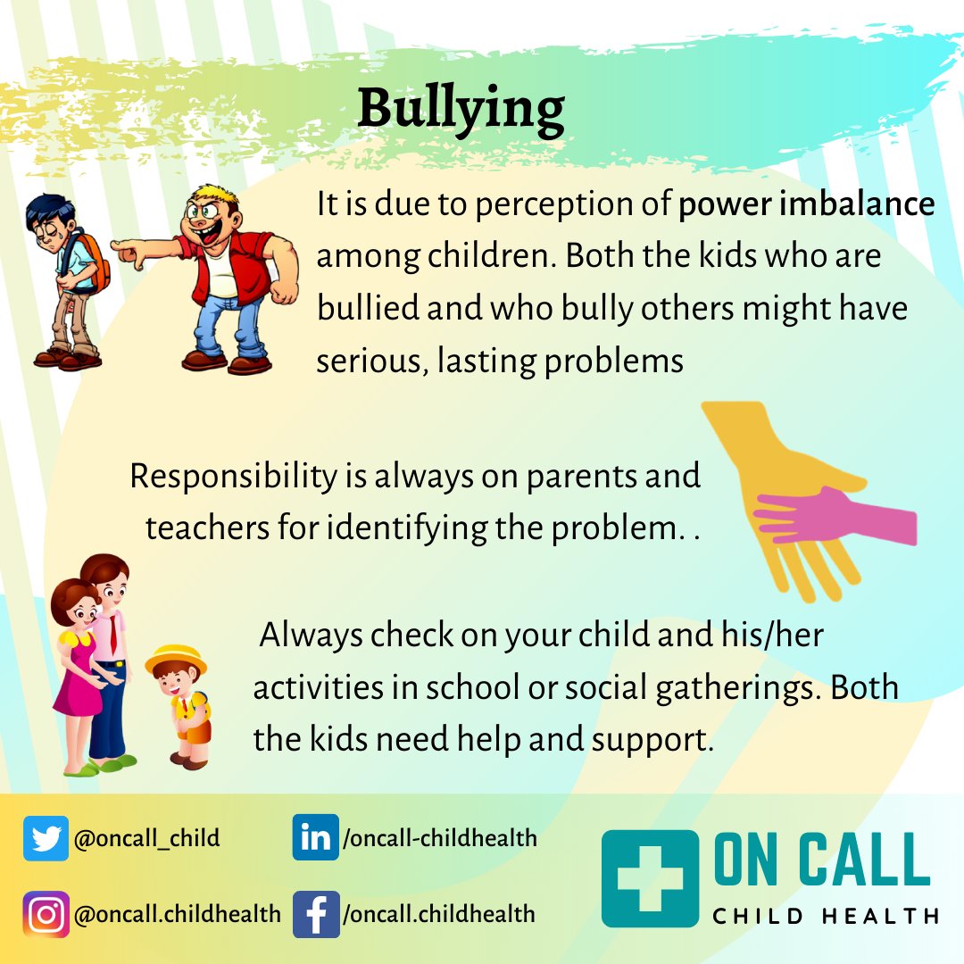 oncall_child's tweet photo. Bullying means aggressive and unwanted behavior among school children. It is due to perception of power imbalance among children. Soft and shy child is a easy target for bullying in school
#oncall #childhealth #awareness #health #adviceonline #patienteducation #parenting #bully https://t.co/WarpAtresf