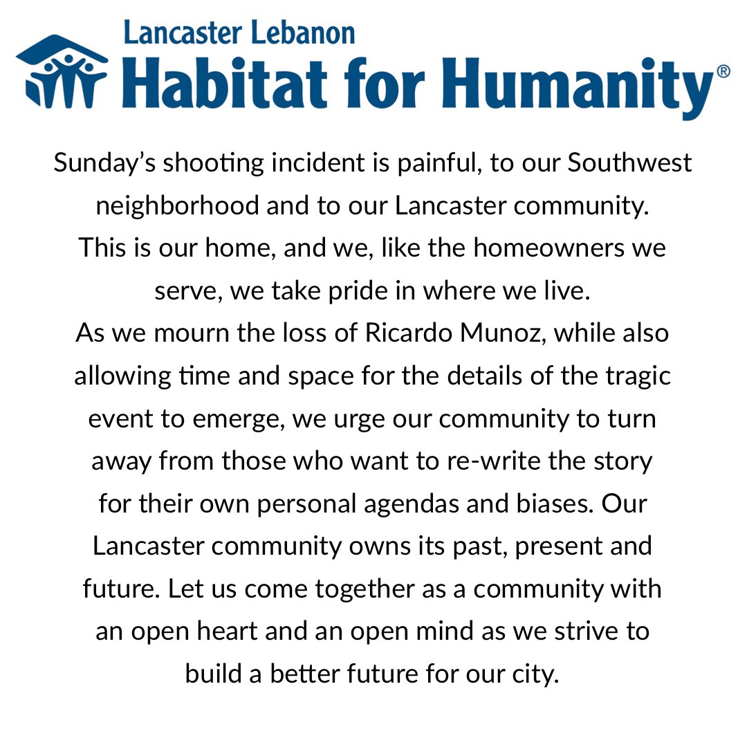 Our #LancasterPA community is in pain. But we will come together, as we always do, to move forward.