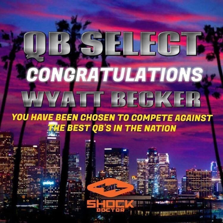 wyattbeckerqb's tweet photo. I’m grateful for the invite and looking forward to it!  Thank you @CoachReyes_ @ShockDoctor #QBselect https://t.co/nw1E2IlJdd