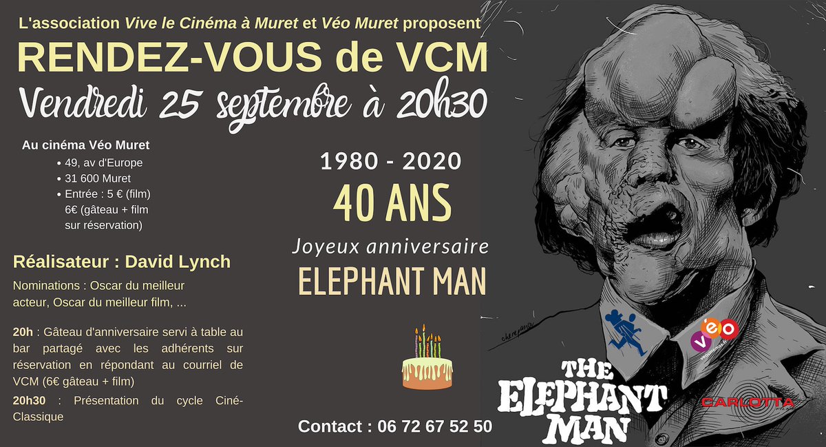 Anniversaire 40 ans #Elephantman au <a href="/veo_muret/">veo-muret</a> #muret 25 septembre 2020 à 20h30 
Pourquoi revoir le film : vimeo.com/402094170
En savoir plus : bit.ly/356WvB7
<a href="/valadechristian/">Christian VALADE</a> <a href="/CarlottaFilms/">Carlotta Films</a> @Muretmaville <a href="/HauteGaronne/">Haute-Garonne</a> #muretain <a href="/ladepeche31/">La Dépêche 31</a> @bleuoccitanie
