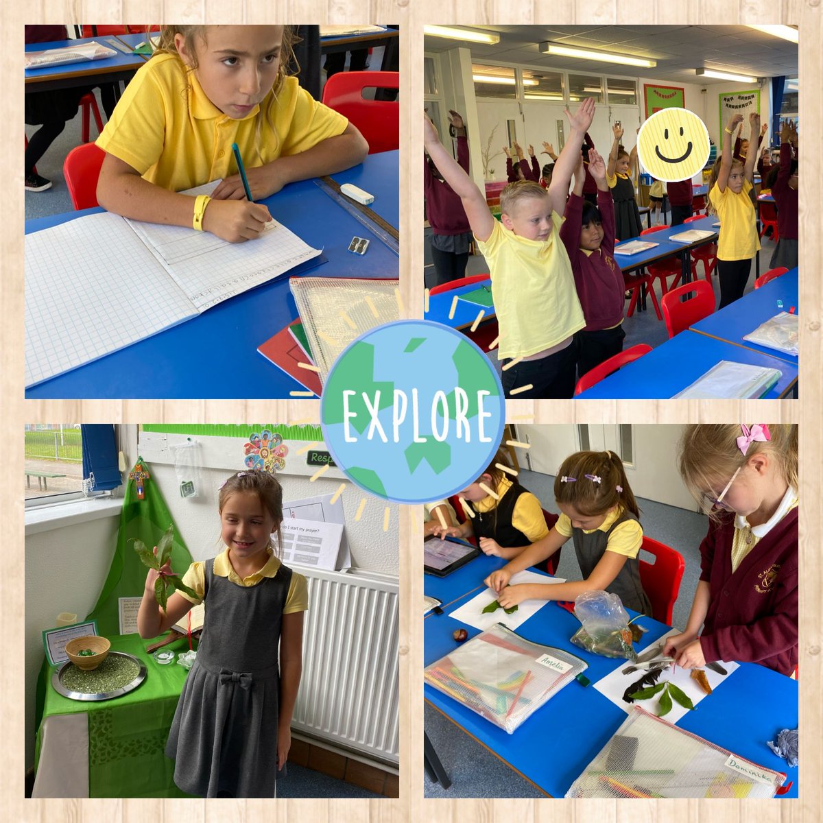 StAlbansSchool1's tweet photo. ☀️ Busy bees 🐝 in #SACPSY3 ☀️
Our day started with a pause, ‘Reaching for the Stars’. We created tally charts based on our outdoor environment. We also collected leaves to use for our creative task and to make a cross for our prayer table.
@gwylanuk #SACPSMATHS #SACPSART https://t.co/yFLuAy5VlY