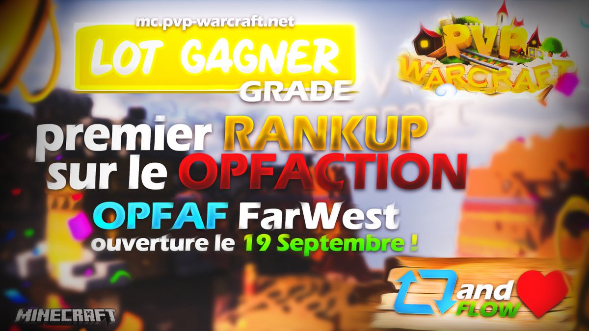 PvPWarcraftnet's tweet photo. 🎁 CONCOURS 🎁 

Pour participer au premier #Concours de notre  OPFACTION FARWEST, très simple !

RT + Flow et like notre statut pour confirmer ta participation

Récompense : Le premier RANKUP du serveur  

Résultat Samedi 13h ! 
IP: https://t.co/SK6sZuWiTS 
#Minecraft #Youtube https://t.co/pIuSm94WNX