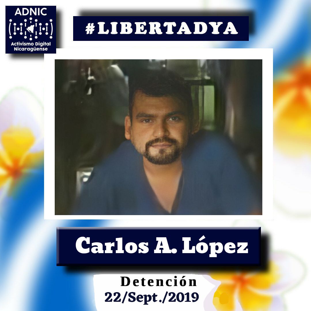LibertadSon's tweet photo. ¡Un Preso Político por Día!

Carlos López, León. Fue capturado el 22/09/2019, encarcelado arbitrariamente como represalias del régimen, sin acusaciones y sin fecha de audiencia judicial.

Por todos y todas las PP #LibertadYa
Y vos, ¿ya publicaste sobre él?
➡️ Copia y pega https://t.co/aiSIAHslP5