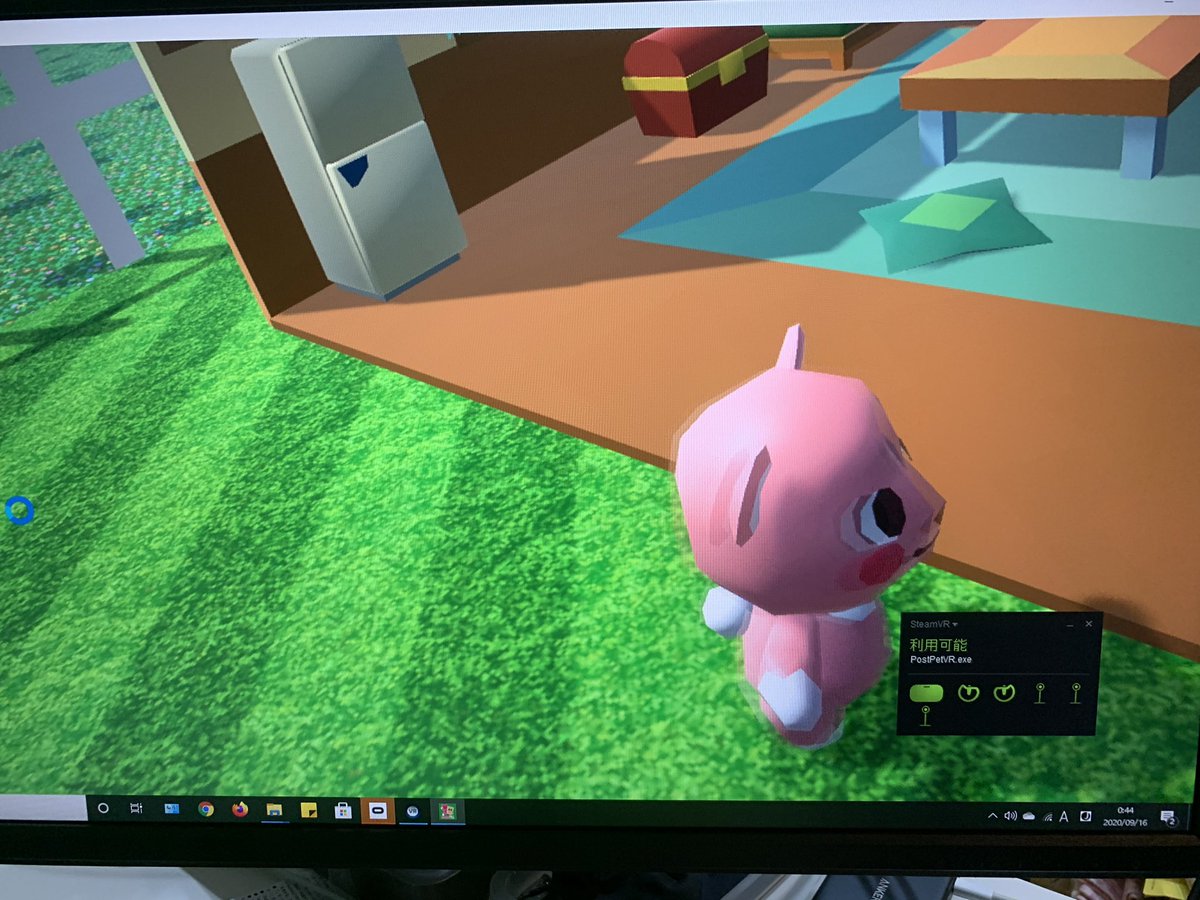PostpetGO's tweet photo. PostPetVR、 Oculus Linkで繋いだOculus Questで無事動きました。
外部センサーなしでケーブル一本で動けるのはやはり良いな。
本当はQuest単体で動けば、もっと良いんだけど… https://t.co/nX02j4jauU