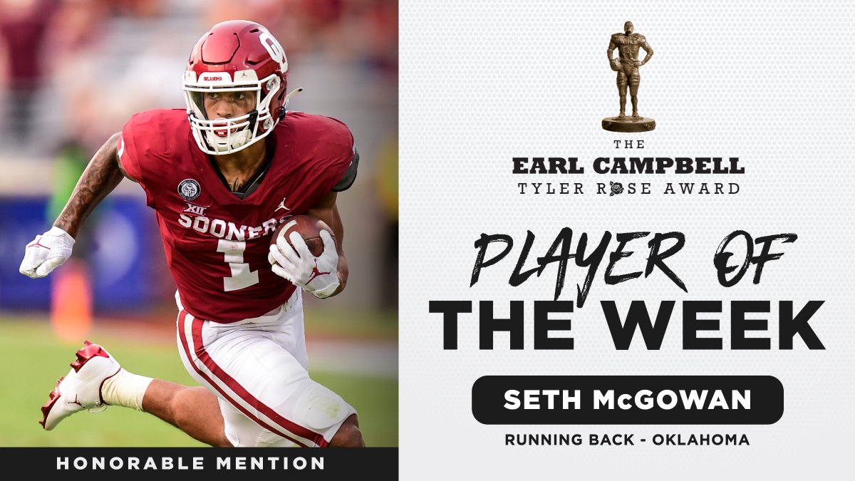CampbellAward's tweet photo. Honorable Mention, weekend of Sept. 12th @OU_Football RB Seth McGowan (Poteet HS) #BoomerSooner https://t.co/FgwwFyOBUV