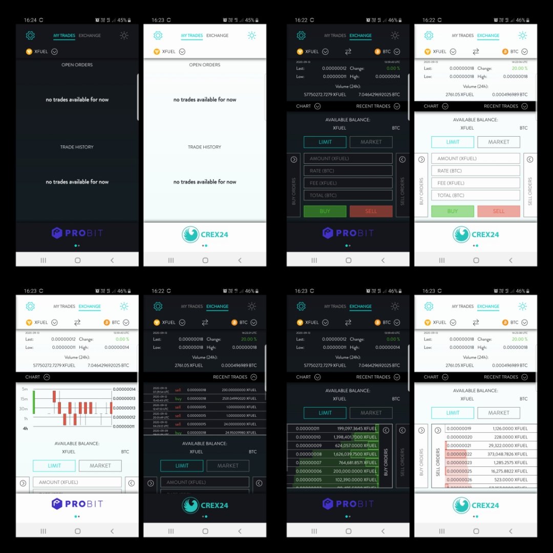 XTRABYTES's tweet photo. A new version of XCITE with added features has been pushed to our test group!

This new version includes a first look at our X-CHANGE user interface. Because the back end is not yet operational we have connected the UI to both @ProBit_Exchange and @Crex_24!

#Crypto $XBY $XFUEL https://t.co/3vtLqCuc8P